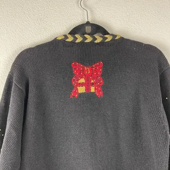 VTG Eagles Eye Sweater Womens Medium Ramie Embroidered Beaded Holiday Hong Kong - Picture 10 of 13